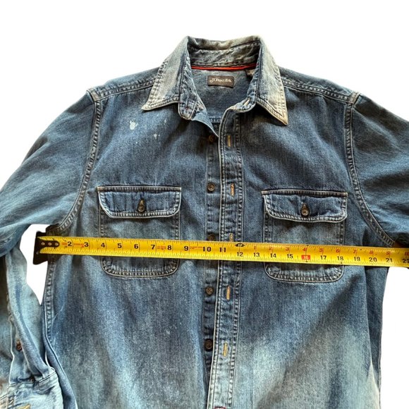 Super Cute Upcycled Country Christmas Button Down Denim Shirt - Picture 3 of 5